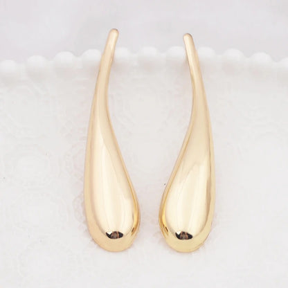 Women’s Long Water Drop Earrings Golden Metal Vintage Dangle