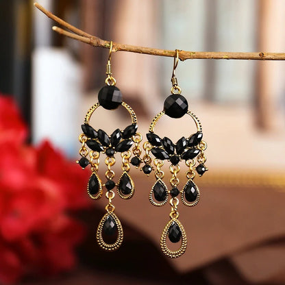 Women’s Black Geometric Dangle Earrings Long Acrylic Boho Jewelry