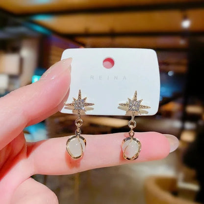 Opal Ball Crystal Star Dangle Earrings for Women Girls Wedding Party Jewelry Gift