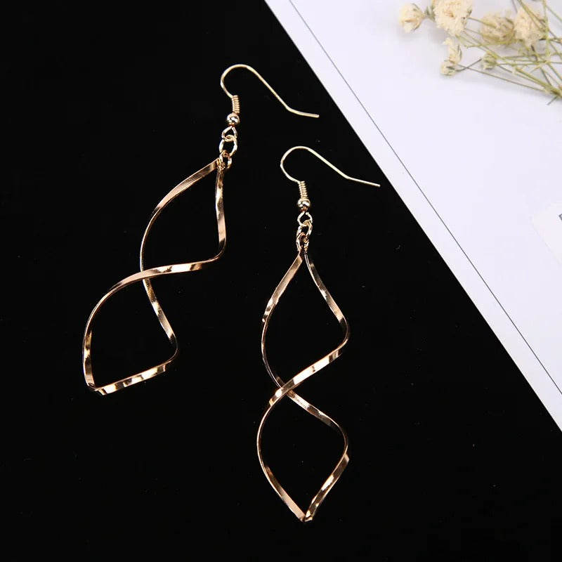 Women’s Simple Spiral Drop Earrings Trendy Long Statement Jewelry