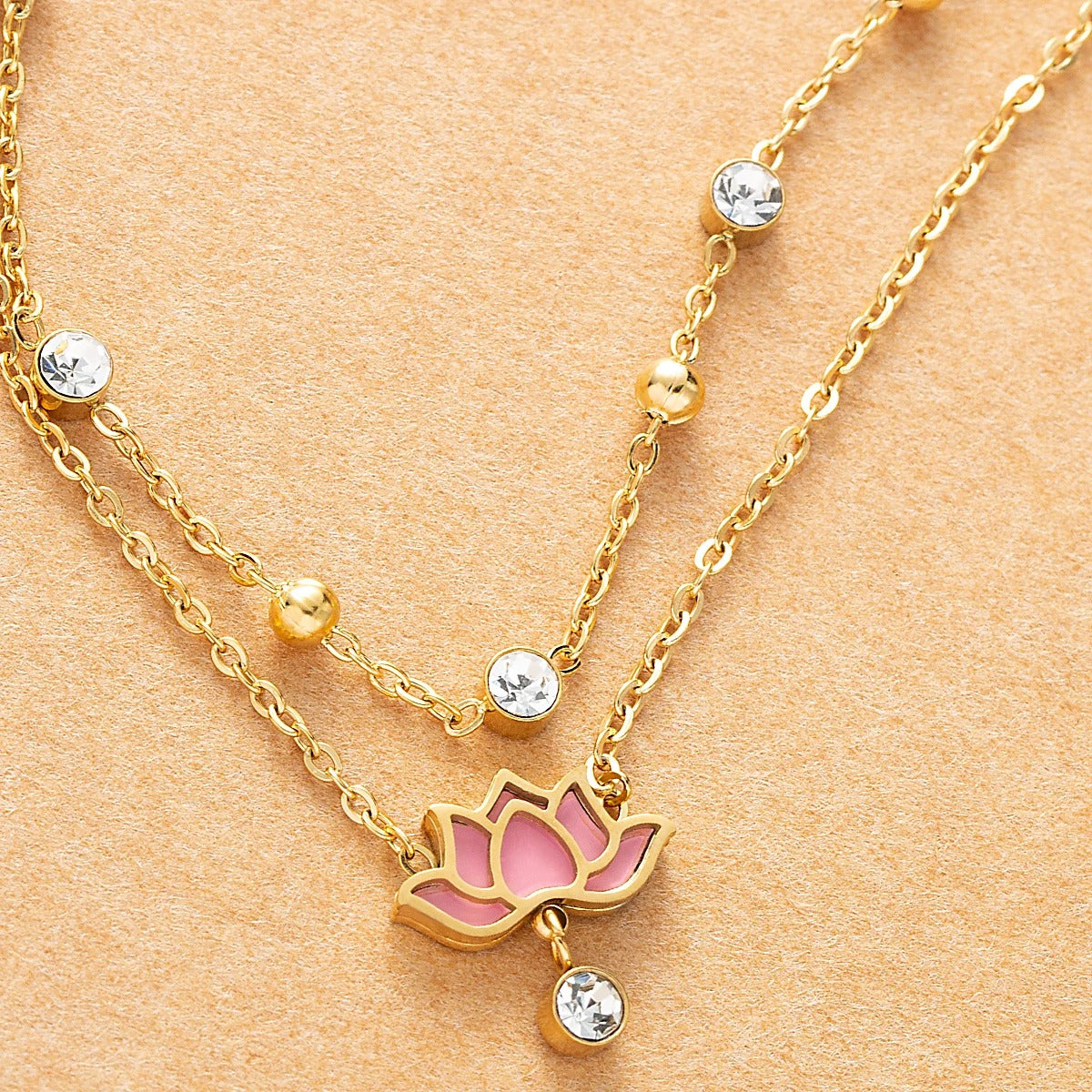 Multi-Layer Zirconia Chain Anklet White & Pink Lotus Jewelry for Women