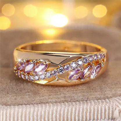 Purple Zircon Stone Engagement Ring for Women, Rose Gold Color Wedding Jewelry for Women