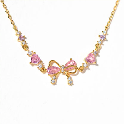 Y2K Pink Zircon Bowknot Heart Chain Bracelet Stainless Steel Women