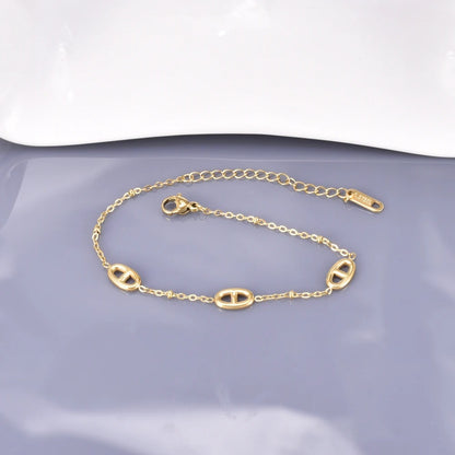 Gold-Plated Stainless Steel Bracelet Oval Charm Link Adjustable Clasp