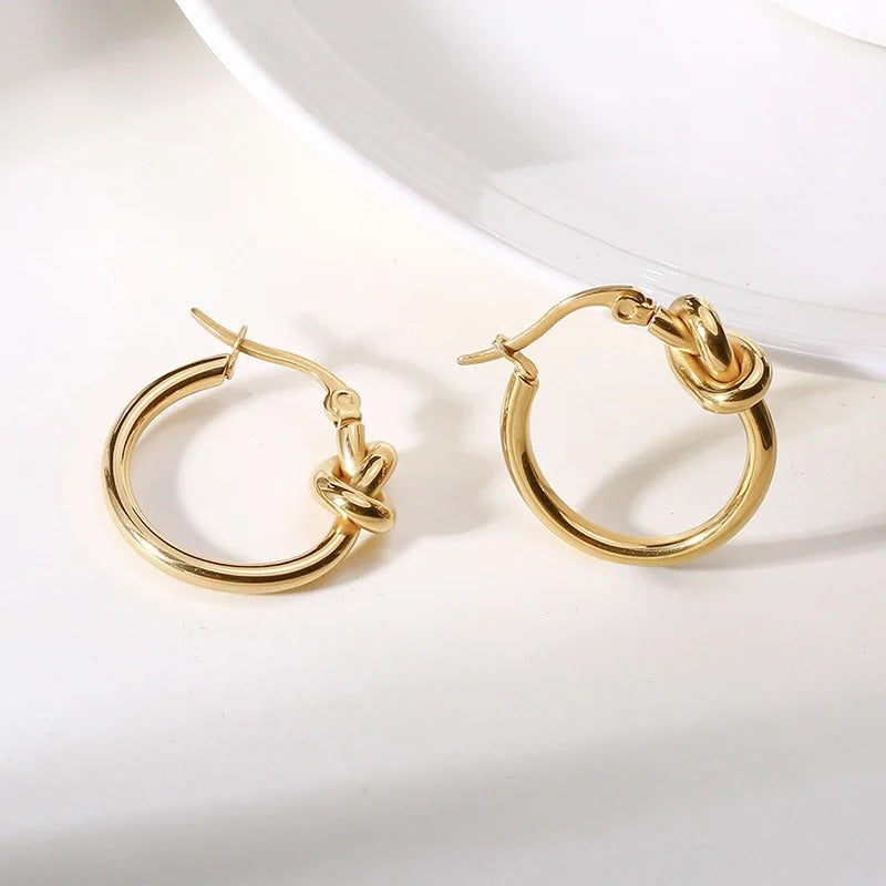 Gold Color Knot Hoop Earrings for Women Lady Wedding Birthday Party Gift Jewelry