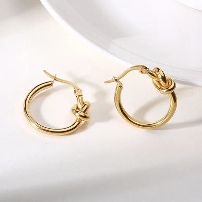 Gold Color Knot Hoop Earrings for Women Lady Wedding Birthday Party Gift Jewelry