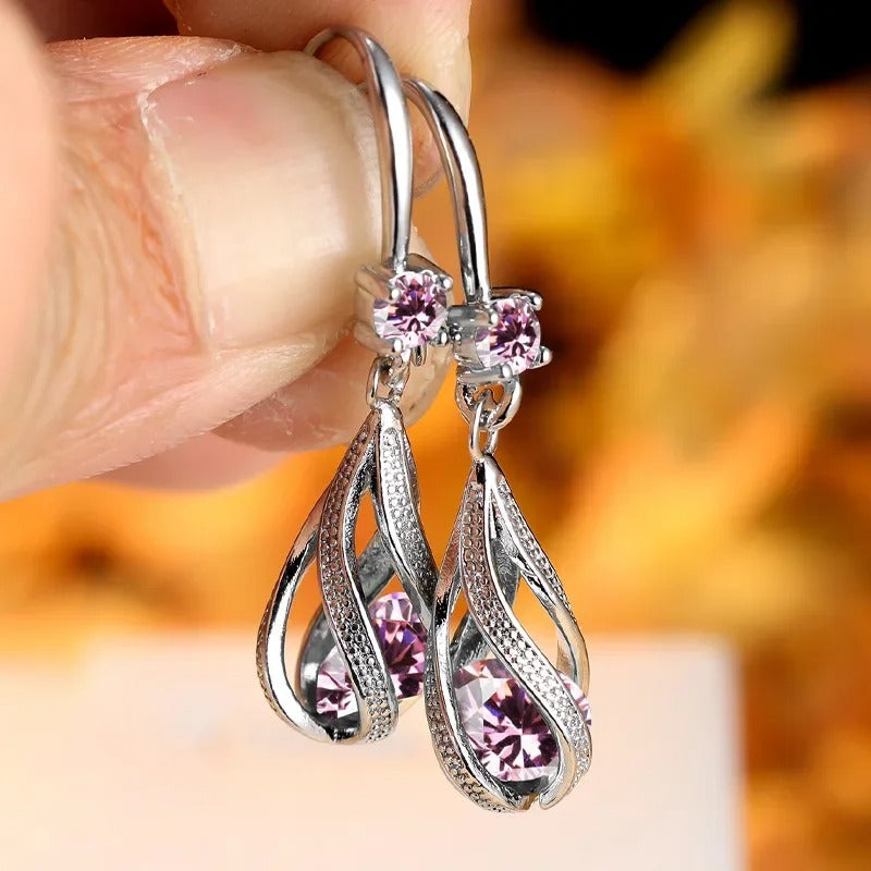 Cubic Zirconia Hook Clip Earrings Lantern Design Women Jewelry