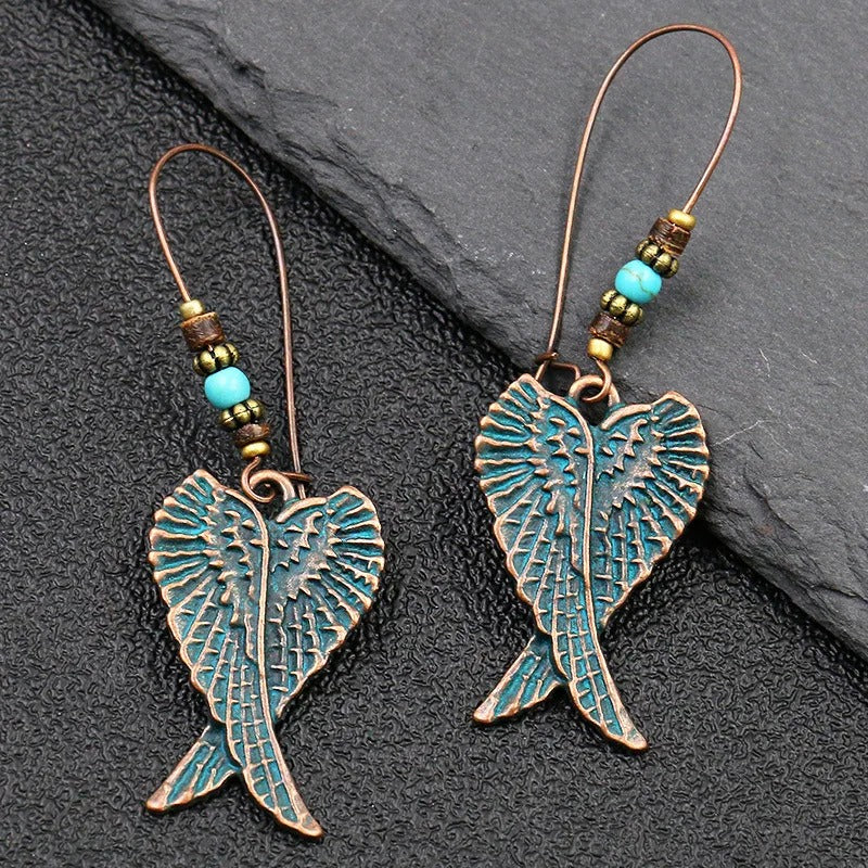 Women’s Geometric Leaf Wing Flower Drop Earrings Antique Style
