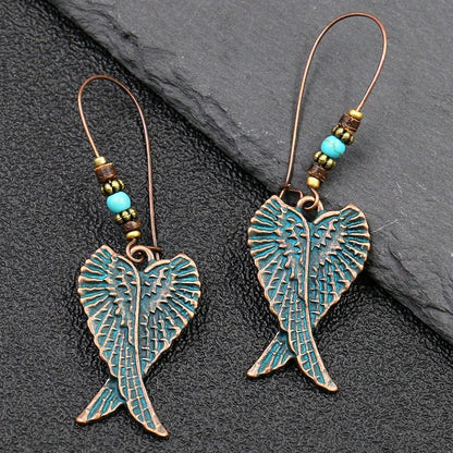 Women’s Geometric Leaf Wing Flower Drop Earrings Antique Style