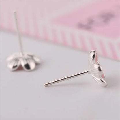Cute Floral Sterling Silver Pink Crystal Stud Earrings for Women