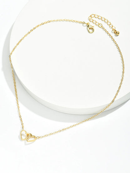 Tiny Double Hollow Heart Chain Necklace for Women Fashion Love Necklace Valentine's Day Jewelry