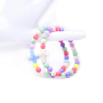 Plastic Beads Strand Cross Children Bracelets Elastic Religious Jewelry 5pcs/Pack