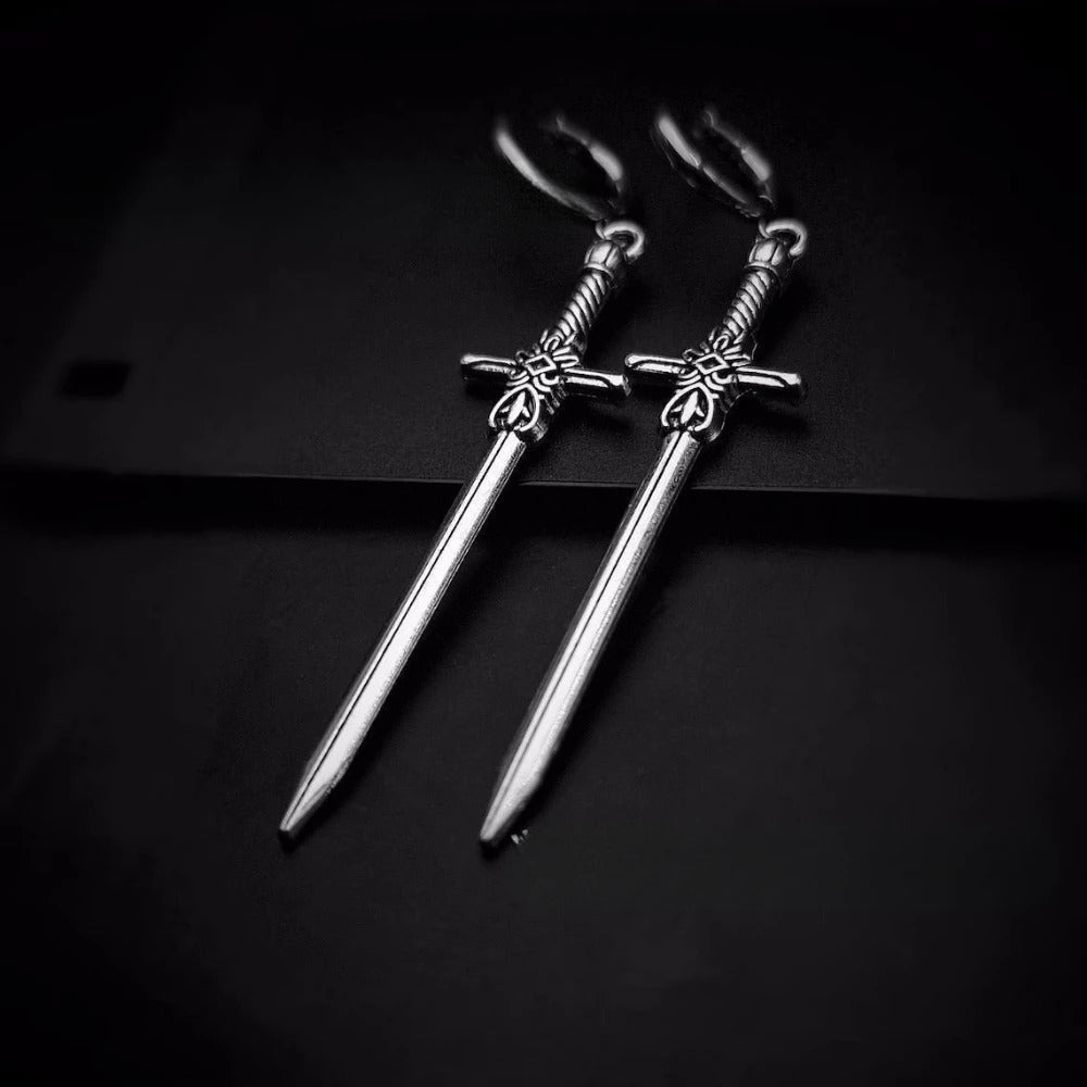 Punk Goth Sword Drop Dangle Earrings for Men Hip Hop Style