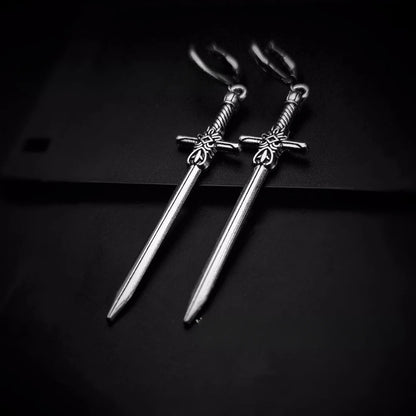 Punk Goth Sword Drop Dangle Earrings for Men Hip Hop Style