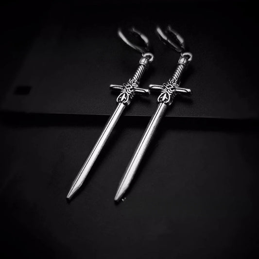 Punk Goth Sword Drop Dangle Earrings for Men Hip Hop Style