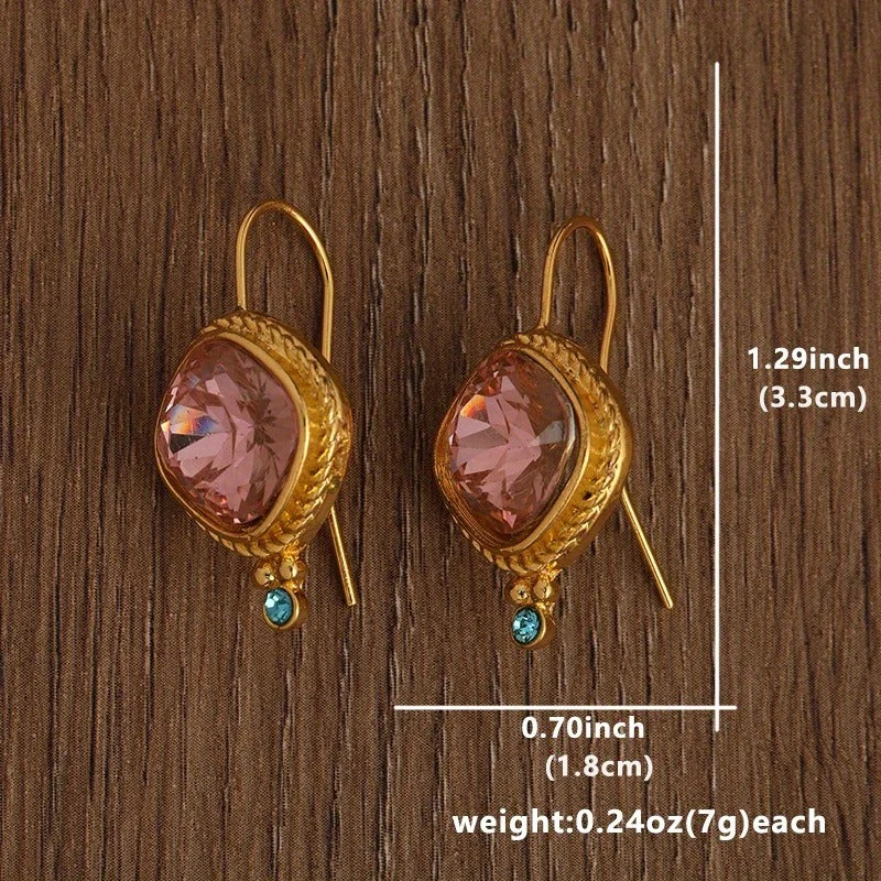 Square Zircon Hook Earrings Gold Plated for Women Party Jewelry