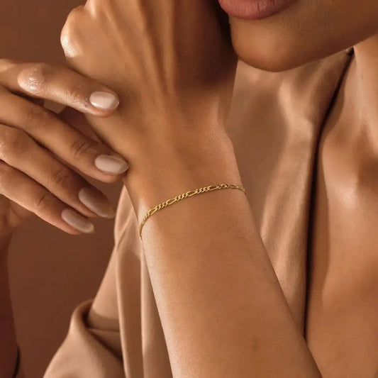 Stainless Steel Figaro Link Chain Bracelet Gold Fashion Jewelry