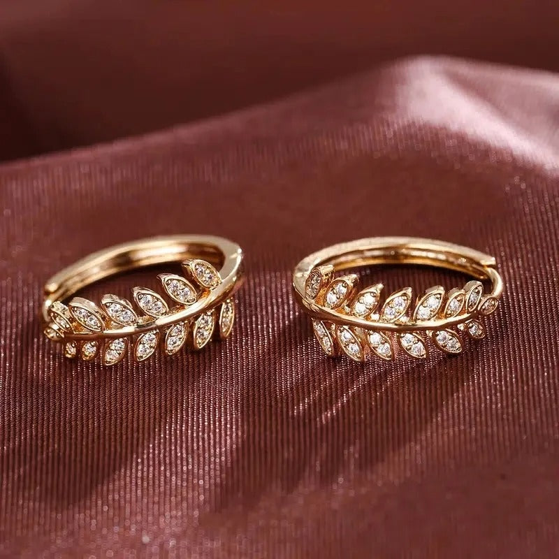 Leaf Olive Small Hoop Earrings Women Shiny Crystal CZ Jewelry