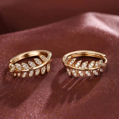 Leaf Olive Small Hoop Earrings Women Shiny Crystal CZ Jewelry