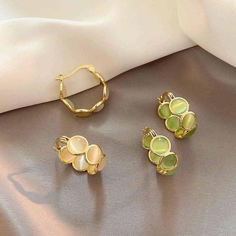 White Green Round Hoop Earrings Women Trendy Luxury Accessories