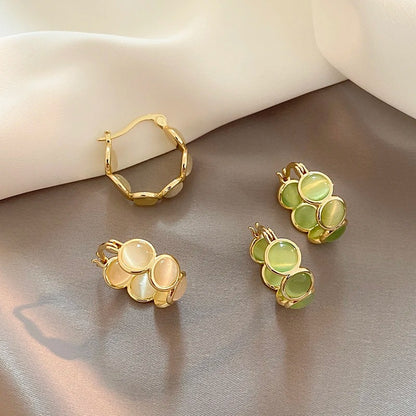 White Green Round Hoop Earrings Women Trendy Luxury Accessories