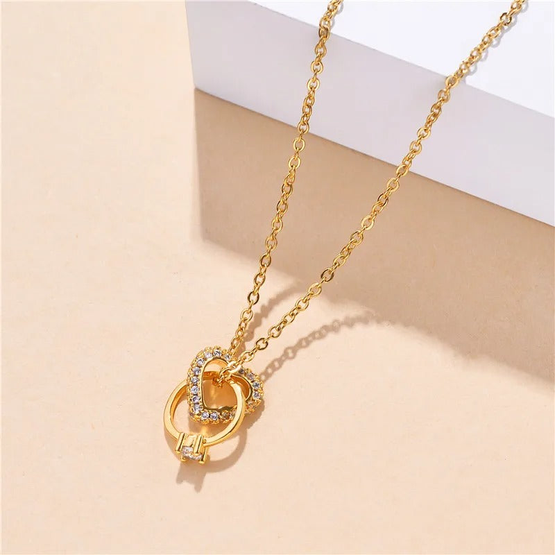 Fashion Heart Ring Cross Stainless Steel Necklace For Women Cute Romantic Ladies Wedding Jewelry for Female