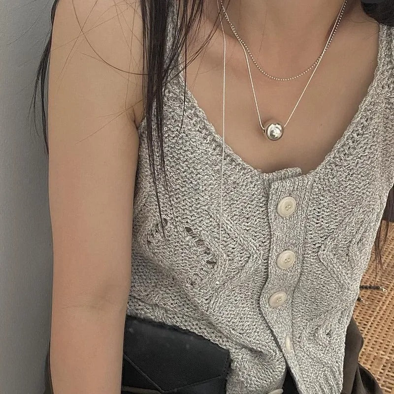 New 925 Silver Smooth Bead With Snake Chain Long Pendant Necklaces for Women Aesthetic Tassel Clavicle Chain Choker Fine Jewelry