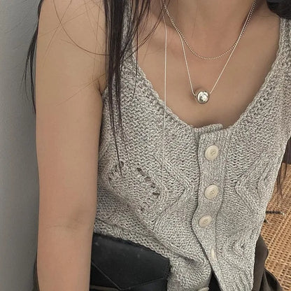 New 925 Silver Smooth Bead With Snake Chain Long Pendant Necklaces for Women Aesthetic Tassel Clavicle Chain Choker Fine Jewelry