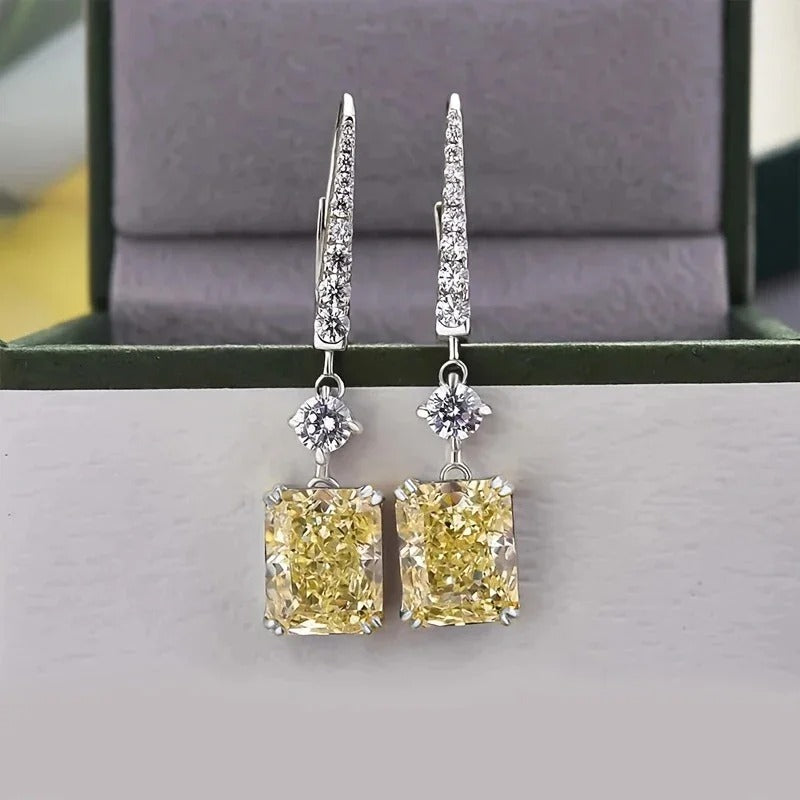 Luxury Dangle Earrings for Women Yellow Cubic Zirconia Dance Party Female Trendy Accessories Wedding Jewelry