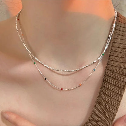 Pure 925 Sterling Silver Rainbow Bean Chain Necklace Women Girls Jewelry