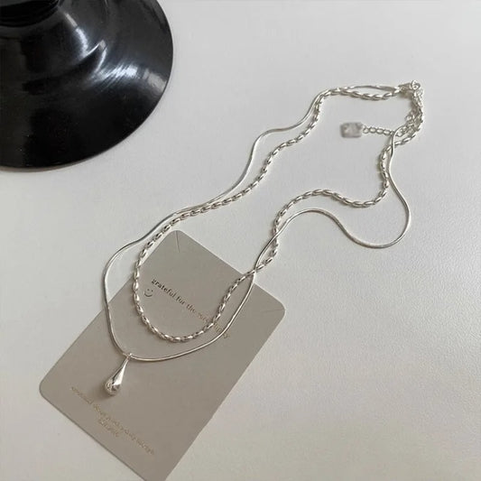 925 Sterling Silver Simple Design Drop Pendant Necklace for Women Double Collar Chain Fashion Fine Jewelry Gifts