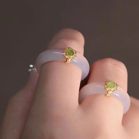 Chinese Retro Imitation Jade Ring Fashion Delicate Stone Jewelry Minimalism Matching Hand Ornaments
