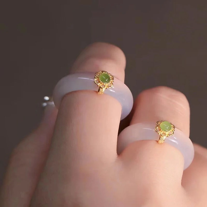 Chinese Retro Imitation Jade Ring Fashion Delicate Stone Jewelry Minimalism Matching Hand Ornaments