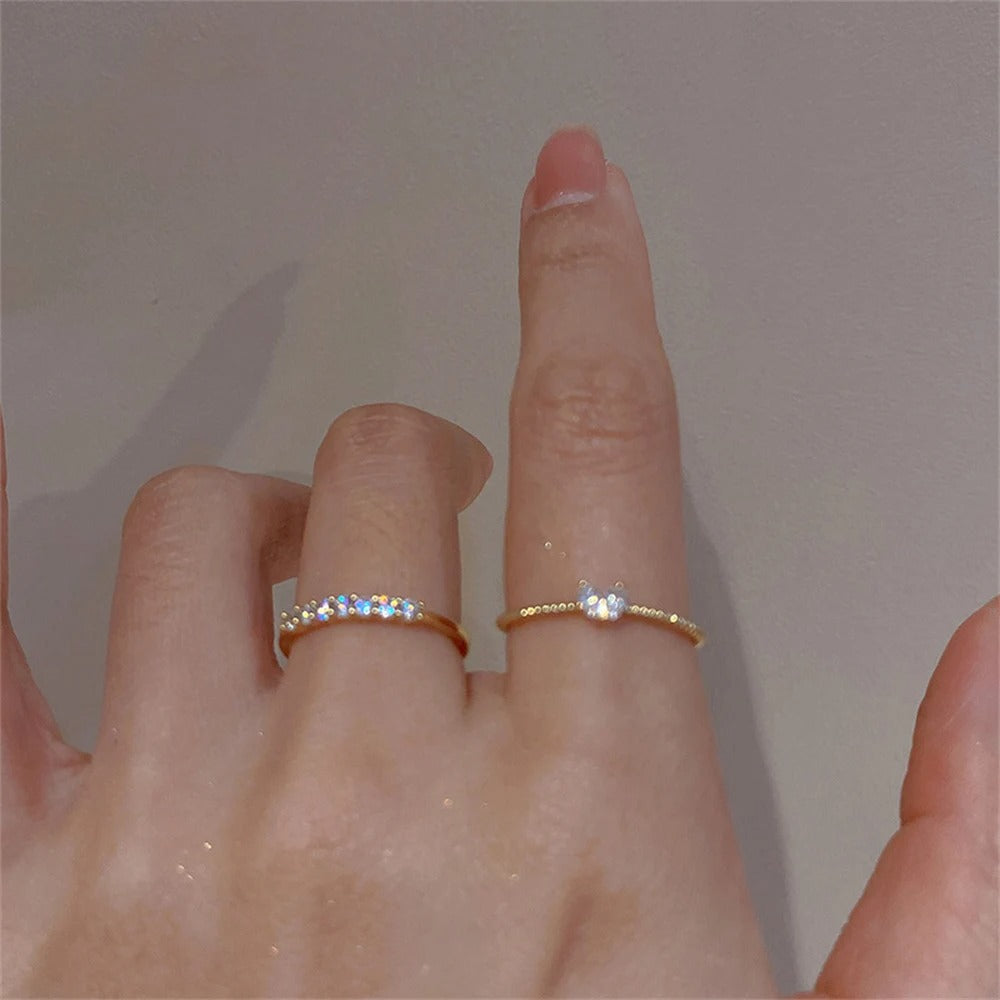 2PCS Elegant Dainty Crystal Heart Rings for Women Girls Gold Color Stackable Love Finger Ring Set Jewelry