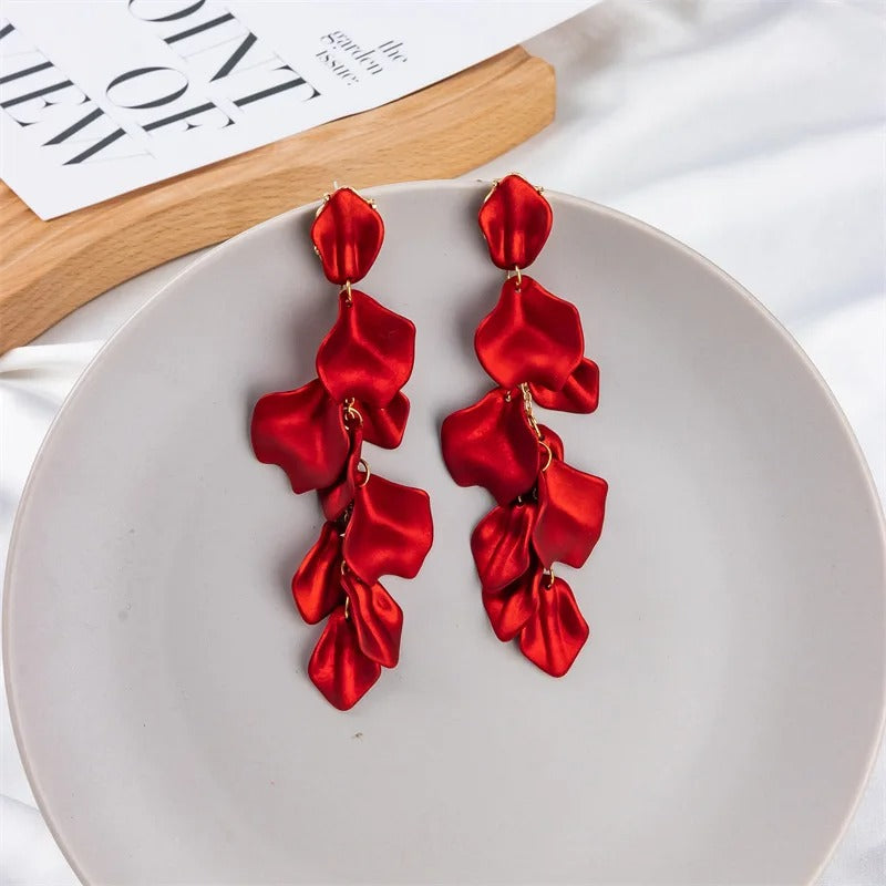 Petal Tassel Long Drop Earrings for Women Red Blue Dangle Jewelry Gift