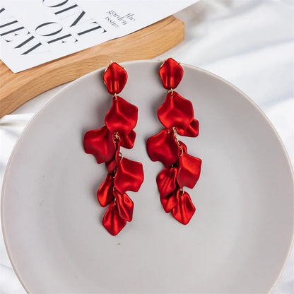 Petal Tassel Long Drop Earrings for Women Red Blue Dangle Jewelry Gift