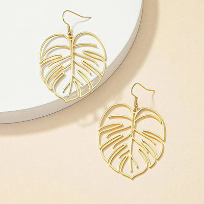 Stainless Steel  Hollow Exaggerated Leaf Dangle Drop Earring For Women Lady Geometric Female Jewelry
