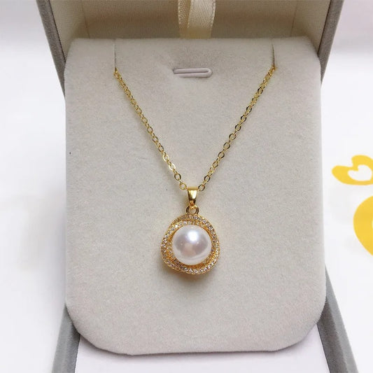 K Gold Exquisite Bird's Nest Freshwater Pearl Pendant Necklace Gilded Jewelry