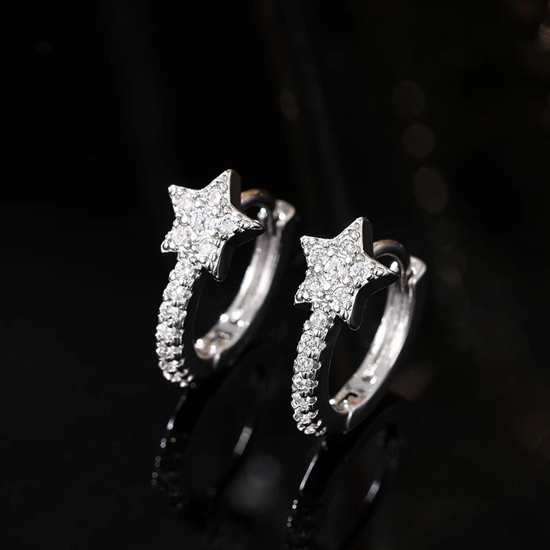 Huitan Star Hoop Earrings Silver CZ Dazzling Jewelry for Women