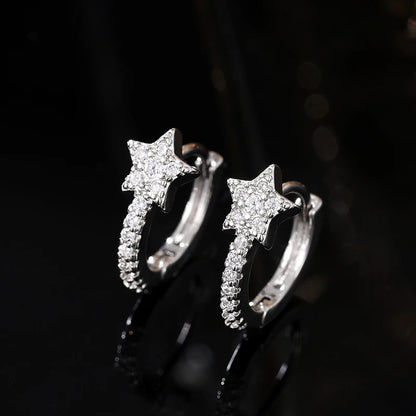 Huitan Star Hoop Earrings Silver CZ Dazzling Jewelry for Women
