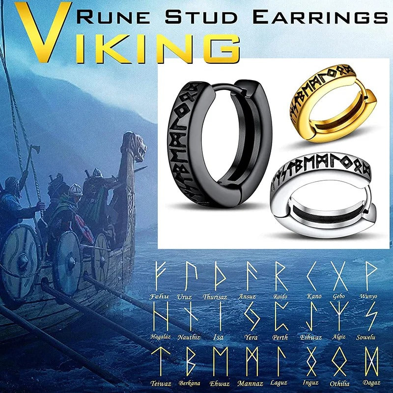 Norwegian Viking Rune Hoop Earrings 12mm Unisex Stainless Steel