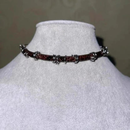 Gothic Brown Vintage Irregular Metal Circle Fine Leather Necklace Choker Sweet Cool Retro Leather Collar Choker Jewelry Y2K