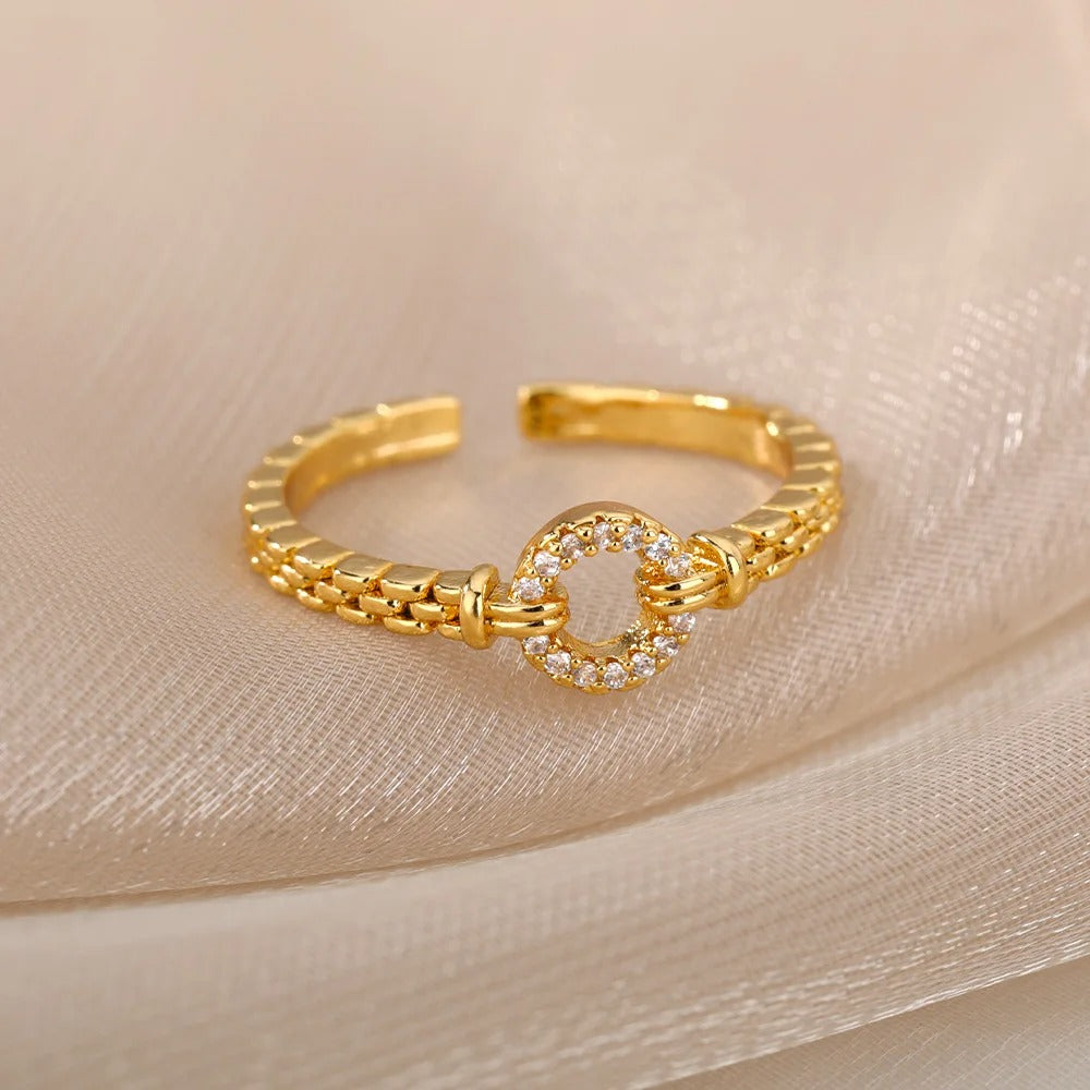 Zircon Round Open Ring Punk Rock Stainless Steel Jewelry for Women
