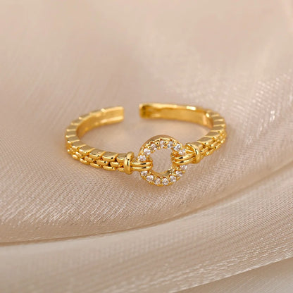 Zircon Round Open Ring Punk Rock Stainless Steel Jewelry for Women