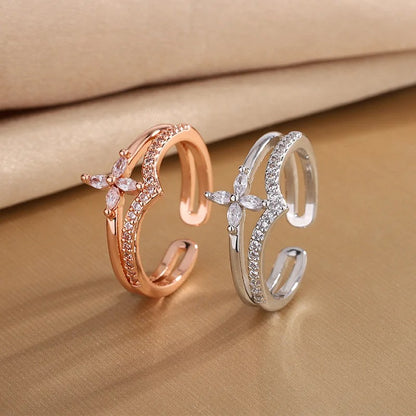 925 Sterling Silver Flower Zircon Wedding Rings For Women Couple Elegant Luxury Jewelry Wedding Argent 925 Jewelry