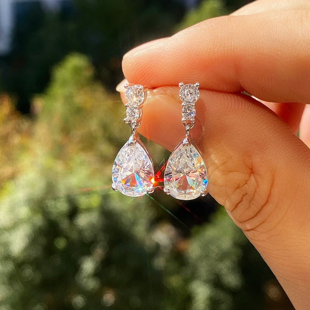 Gorgeous Water Drop CZ Earrings Women Wedding Band Jewelry Gift
