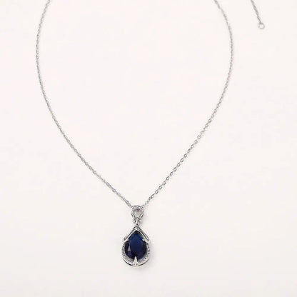Blue Water Drop Cubic Zirconia Pendant Necklace Anniversary Party Elegant Lady's Neck Accessories Women Trendy Jewelry
