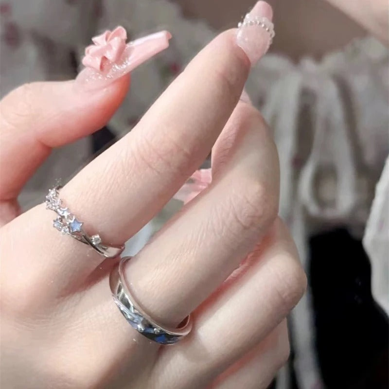 2Pc Luminous Star Adjustable Finger Ring Vintage Luxury Love Couples Rings Glow In Dark Jewelry Gift