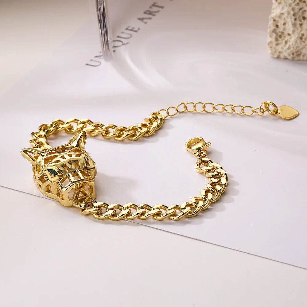 Hip-hop Fashion Leopard-Shaped Pendant Bracelets For Women/Girls, Delicate Bangles With Cubic Zirconia lucky Jewelry