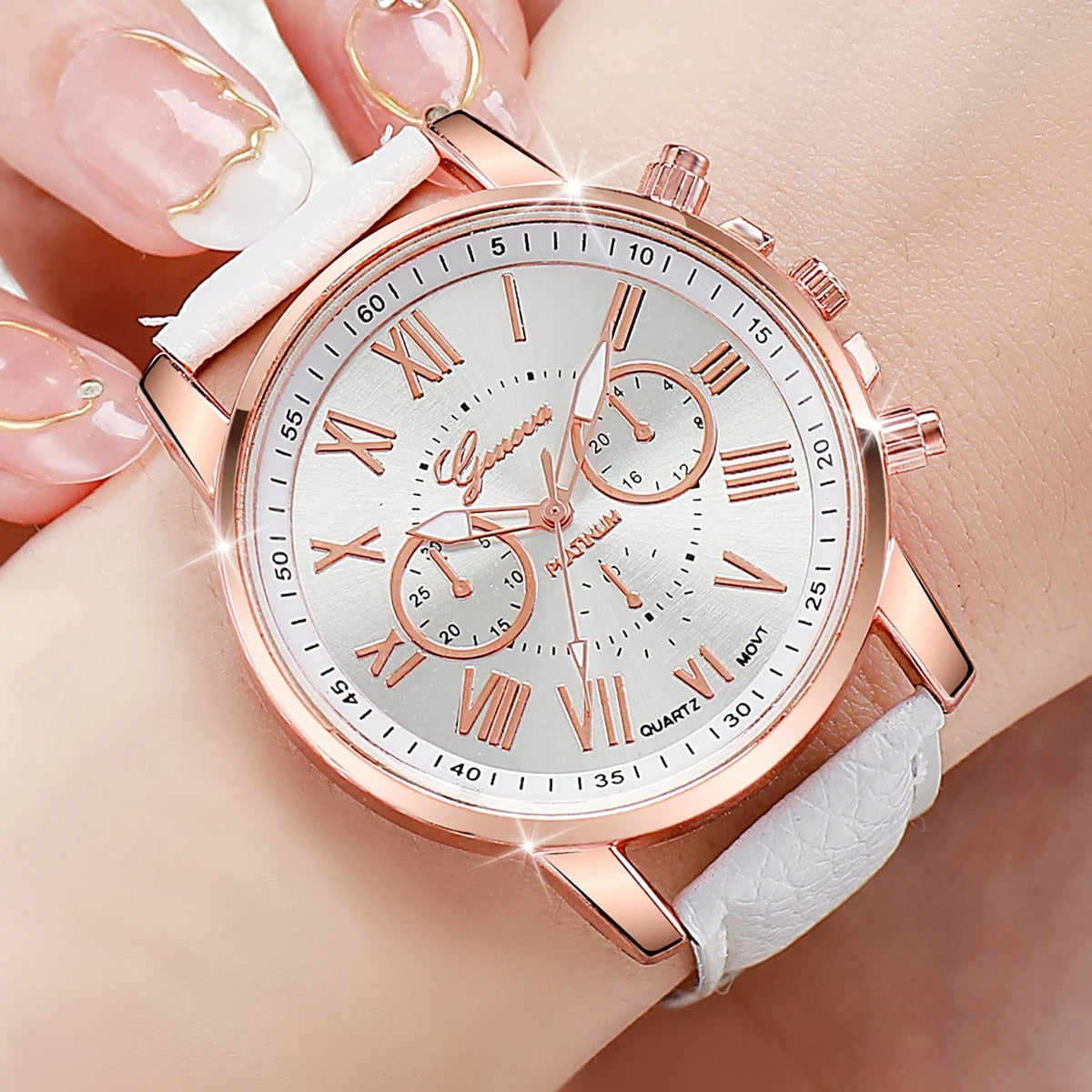 5PCS Women's Watches Fashion Leather Band Quartz Watch Ladies Silicone Band Wristwatch Without Box